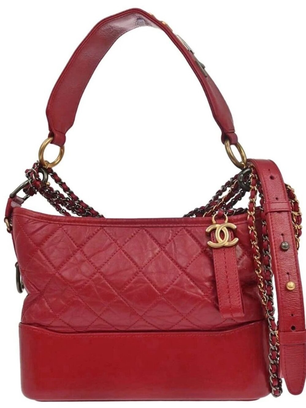 Chanel Red Calfskin Medium Gabrielle 2way Handbag Shoulder Bag 168574